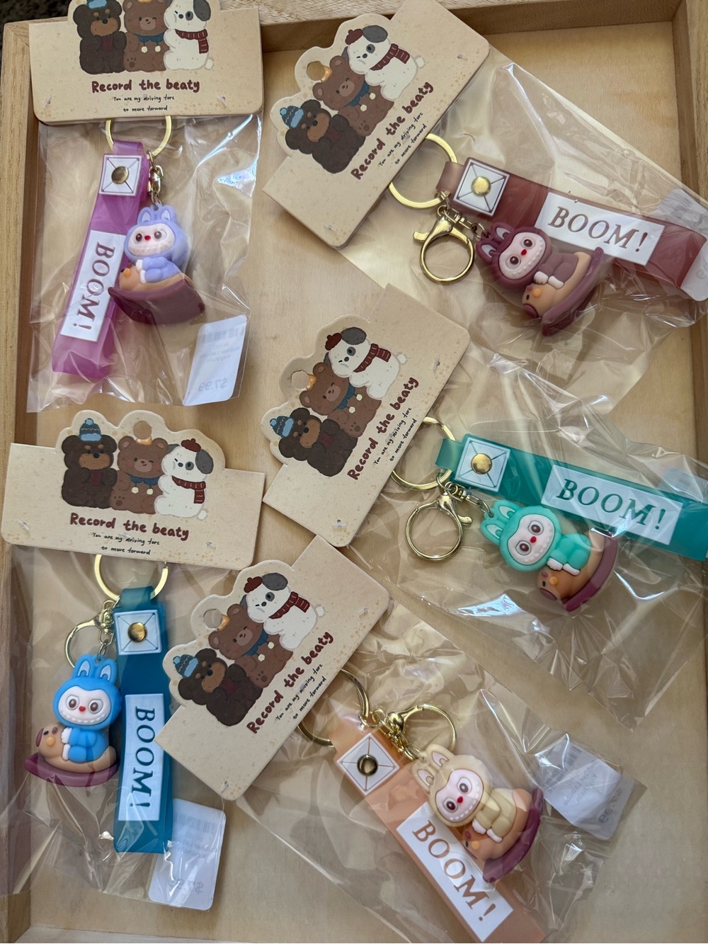 Rubber Labubu on rocking horse Keyring w BOOM! Strap-Back to school-not Pop Mart